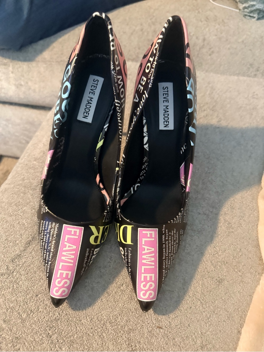 Steve Madden Black Pumps with Pink and Yellow Graphic Print